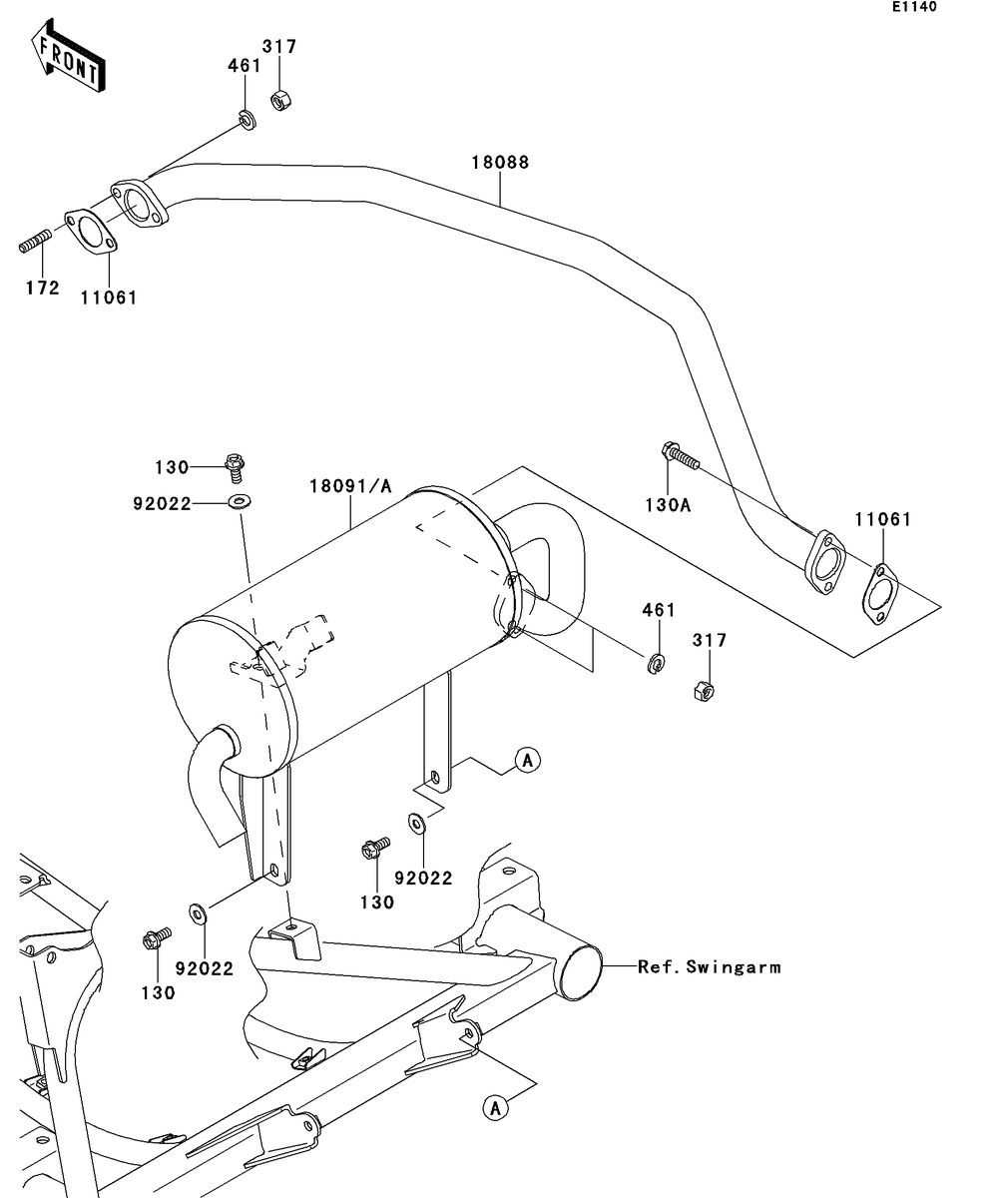 Muffler Diagram and Parts List for KAF400DEF 2014 Kawasaki Lawn Tractor Accessories