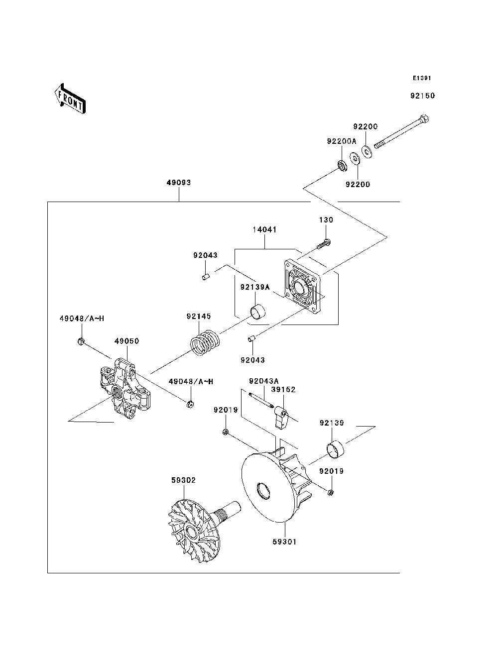 Drive Converter Diagram and Parts List for KAF400C7F 2007 & Prior Kawasaki Lawn Tractor Accessories
