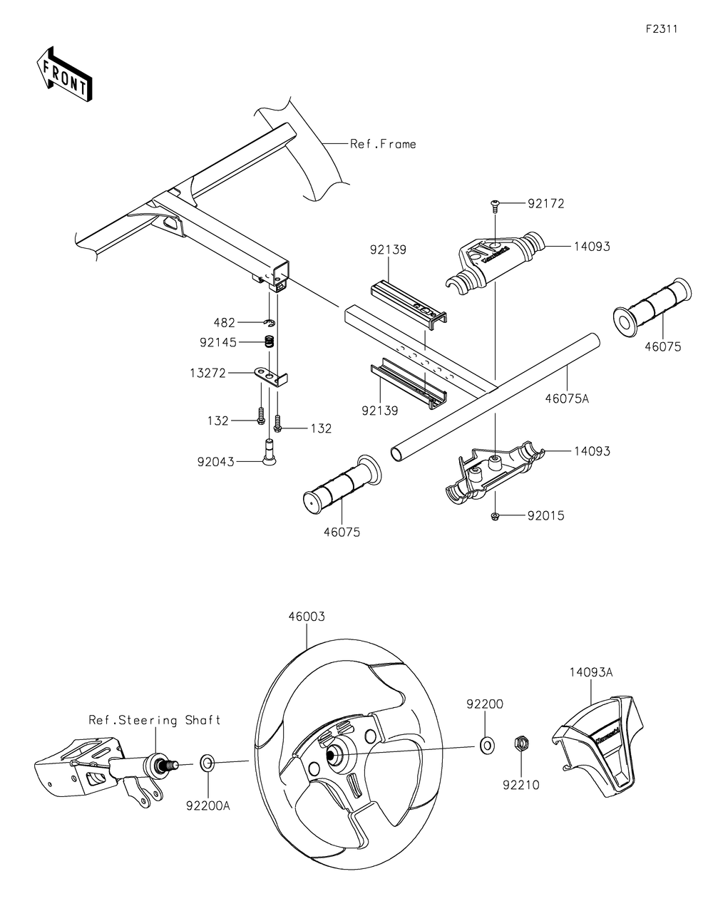 Steering Wheel Diagram and Parts List for KRF1000CPFNN 2023 Kawasaki Lawn Tractor Accessories