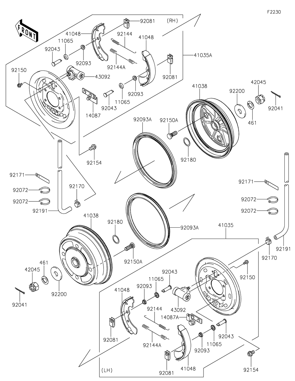 Front Hubs/Brakes Diagram and Parts List for KAT620CNFNN 2022 Kawasaki Lawn Tractor Accessories
