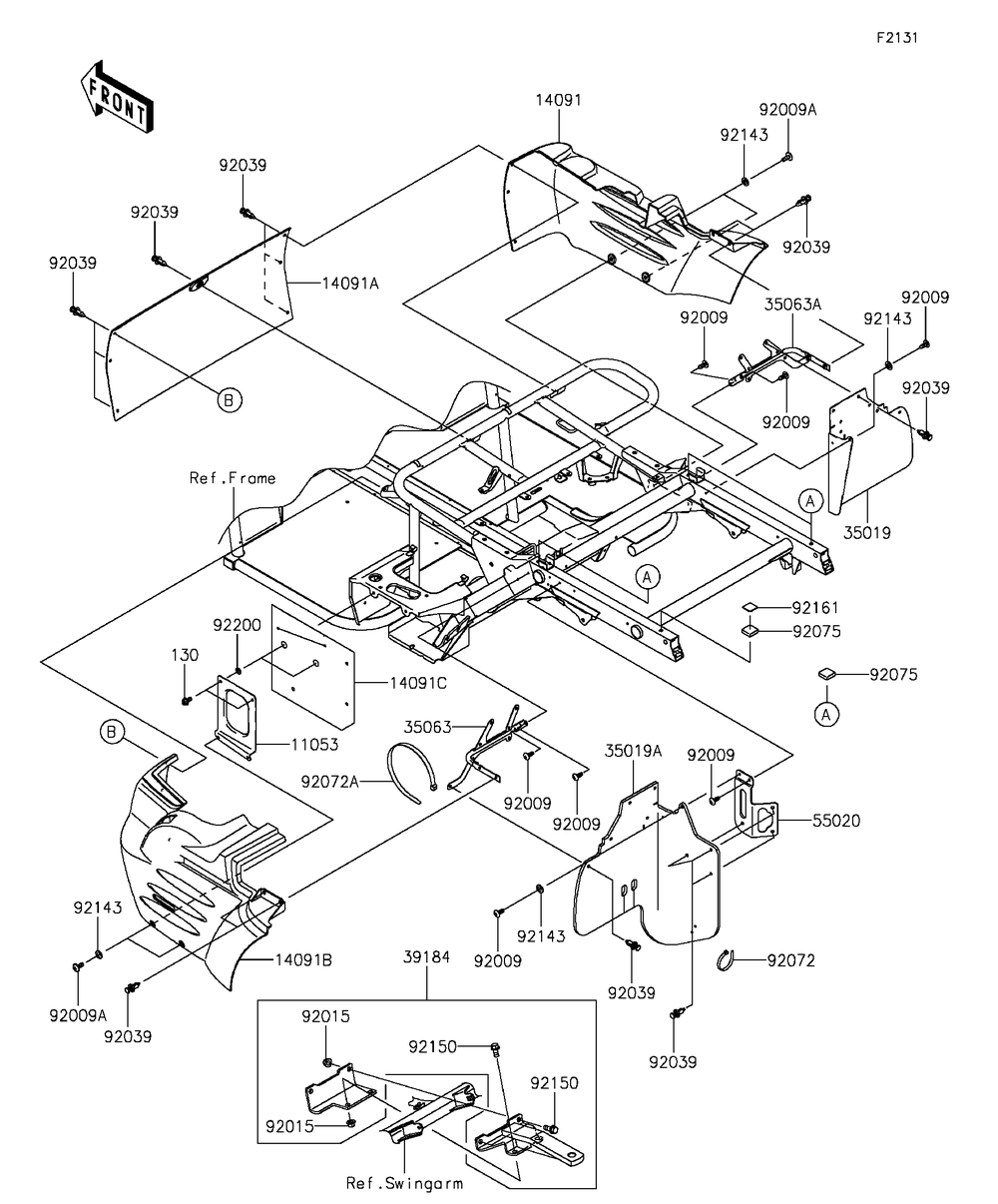 Frame Fittings-Rear Diagram and Parts List for KAF400GGF 2016 Kawasaki Lawn Tractor Accessories
