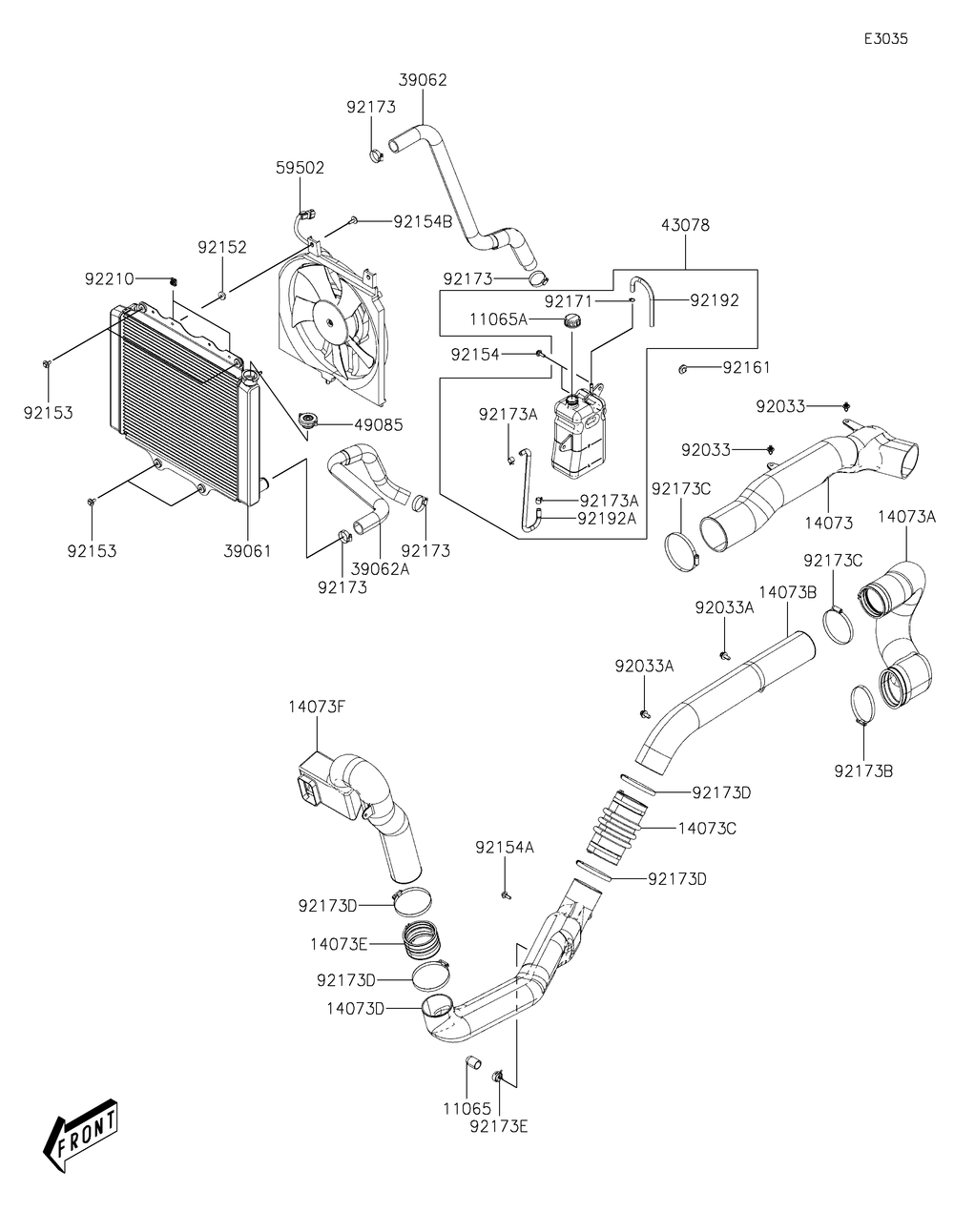 Cooling Diagram and Parts List for KAF700DNFNN 2022 Kawasaki Lawn Tractor Accessories