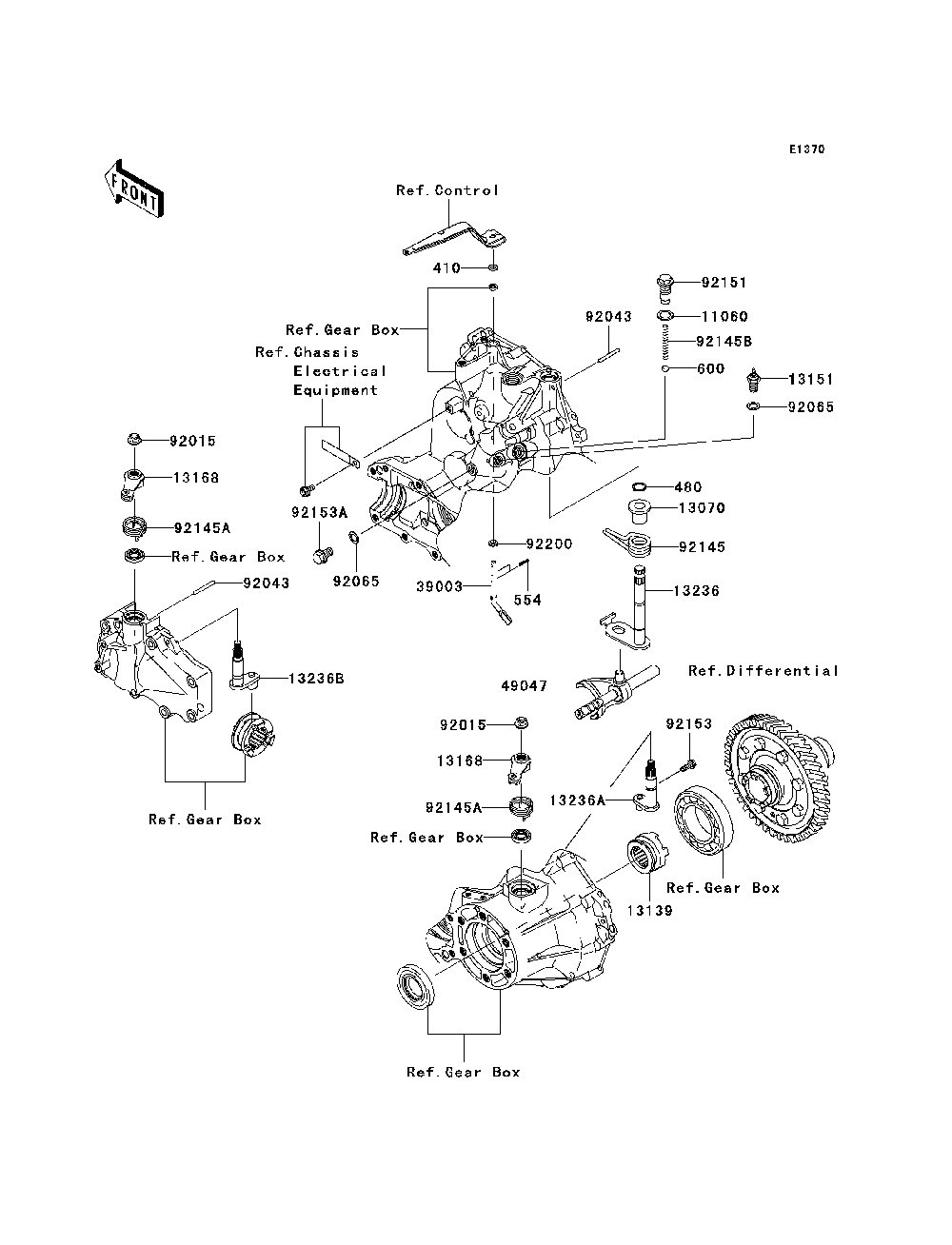 Gear Change Mechanism Diagram and Parts List for KAF400C7F 2007 & Prior Kawasaki Lawn Tractor Accessories