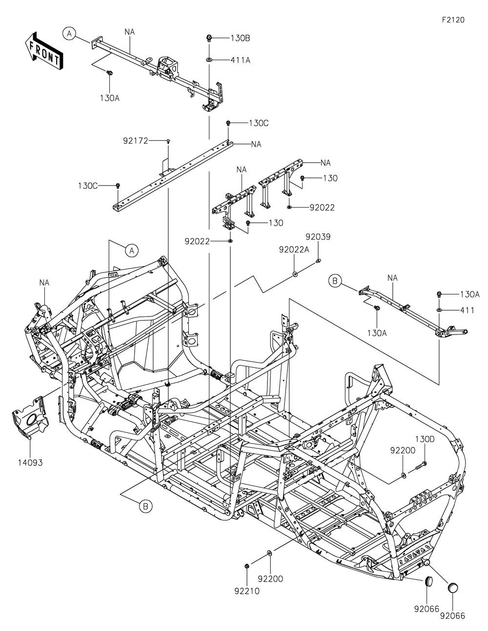 Frame Diagram and Parts List for KRT1000BPFNL 2023 Kawasaki Lawn Tractor Accessories