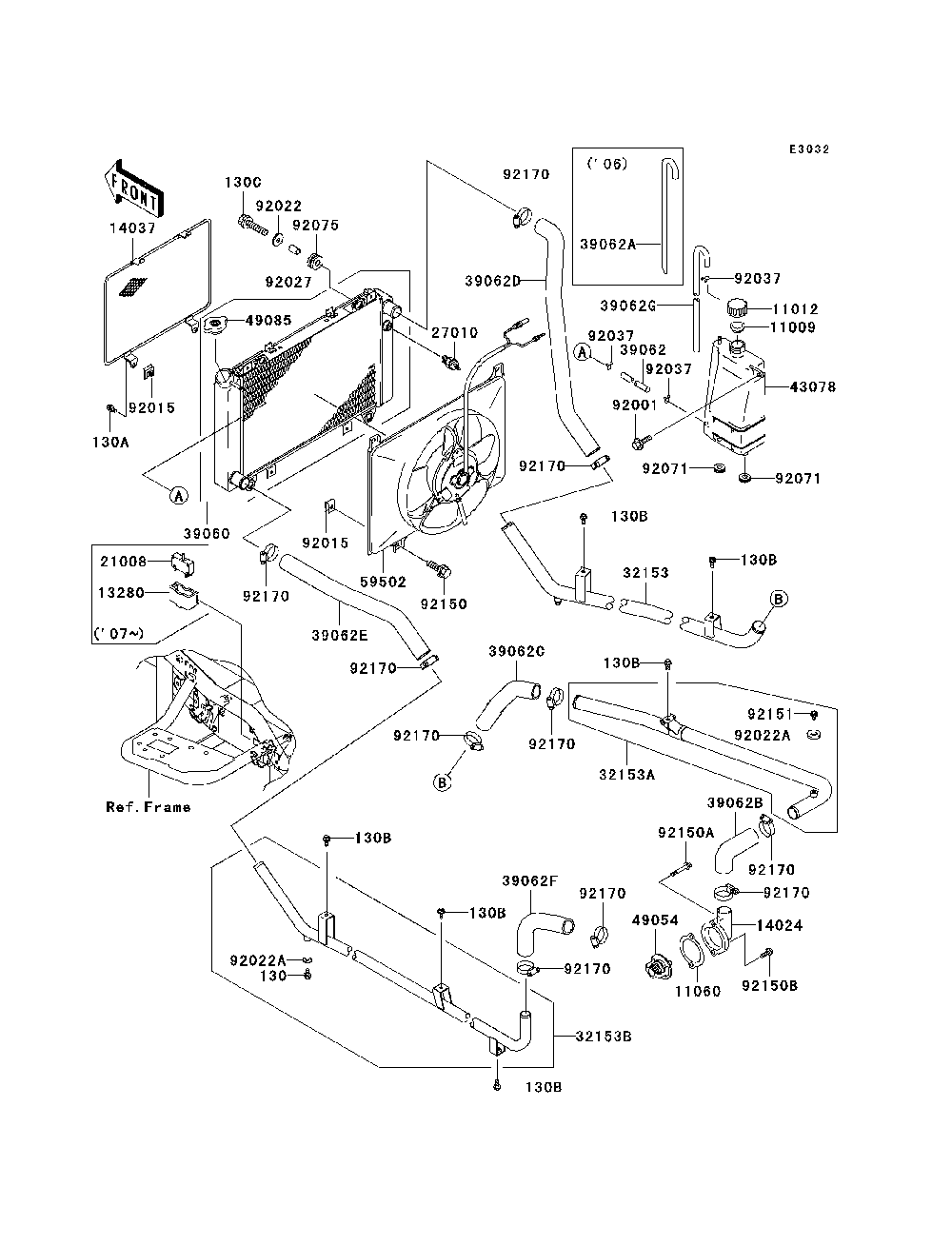 Radiator Diagram and Parts List for KAF620H7F 2007 & Prior Kawasaki Lawn Tractor Accessories