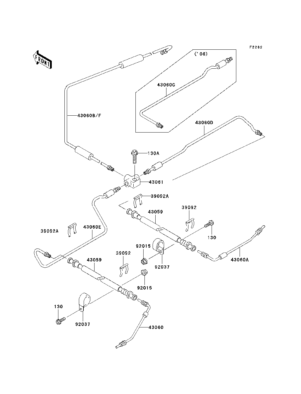 Brake Piping Diagram and Parts List for KAF620K7F 2007 & Prior Kawasaki Lawn Tractor Accessories