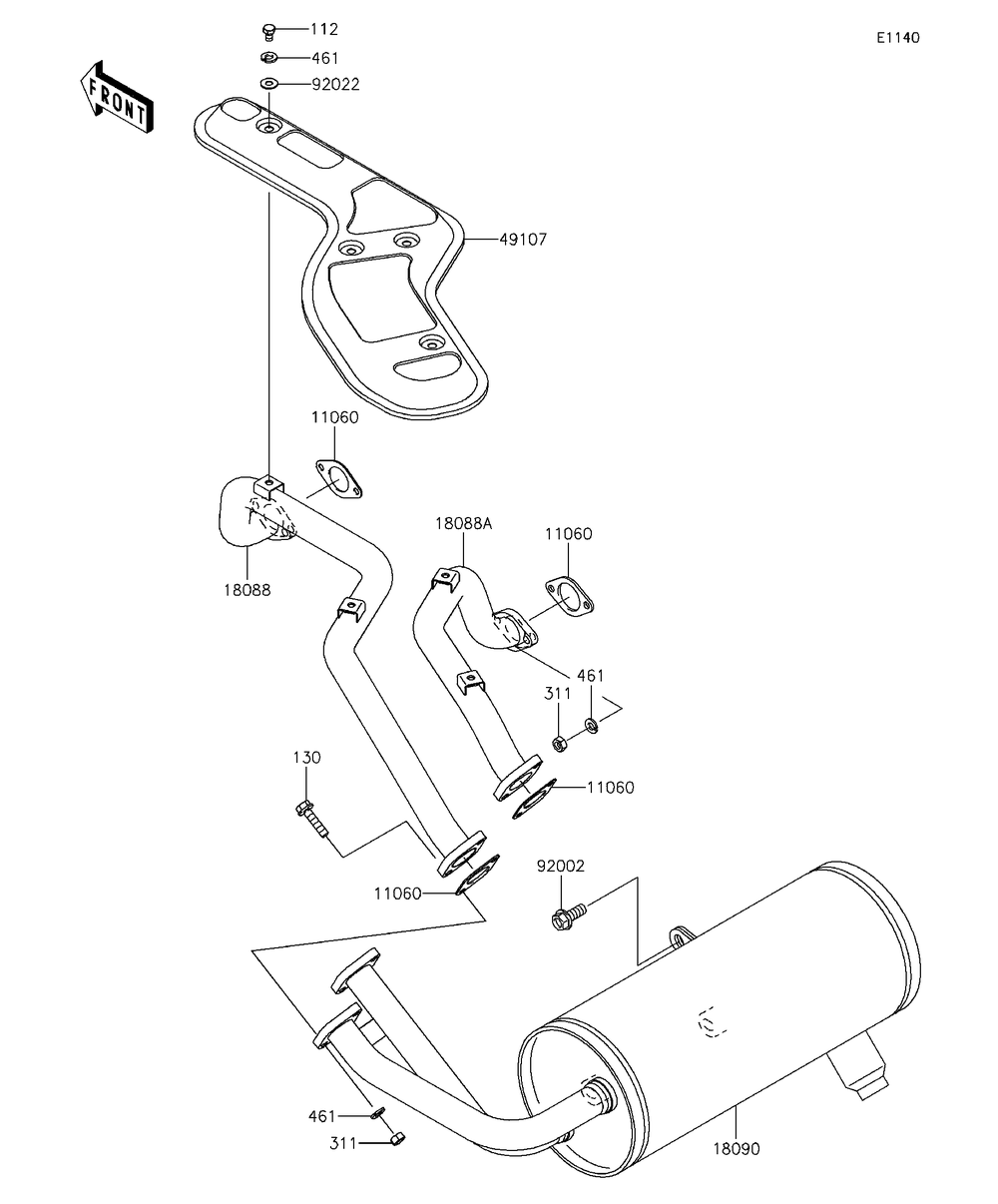 Muffler Diagram and Parts List for KAF620RFF 2015 Kawasaki Lawn Tractor Accessories