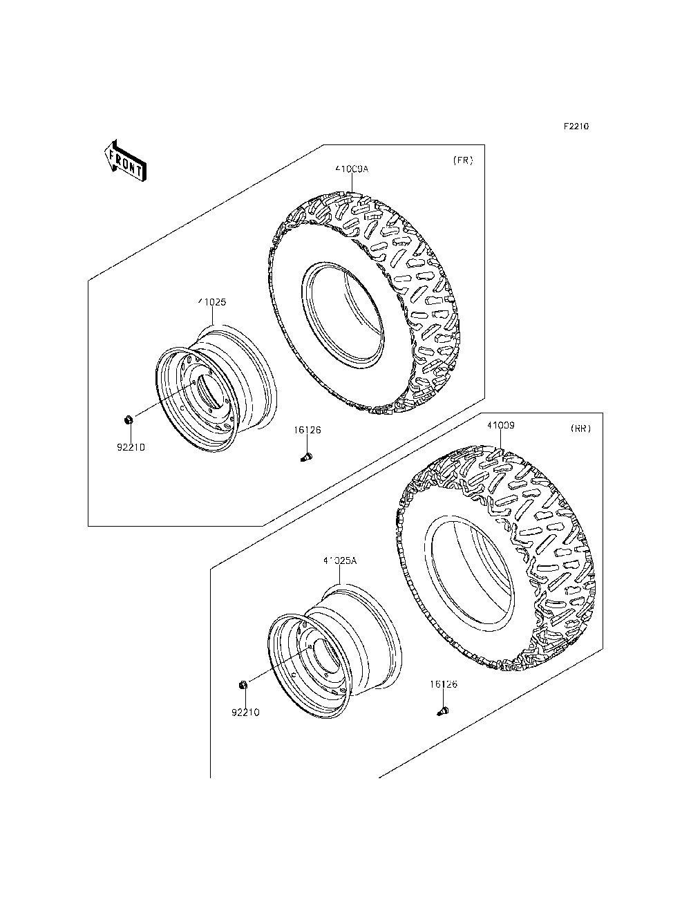 Wheels/Tires Diagram and Parts List for KRF800BEF 2014 Kawasaki Lawn Tractor Accessories