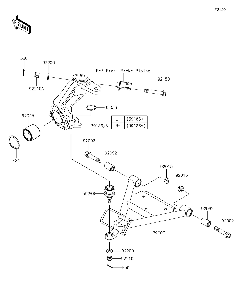 Suspension Diagram and Parts List for KAF400JKF 2019 Kawasaki Lawn Tractor Accessories