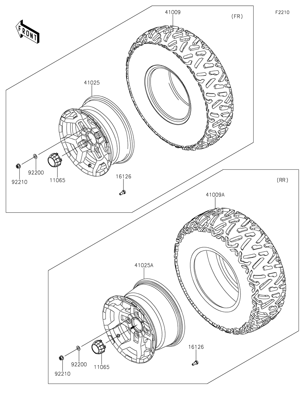 Wheels/Tires Diagram and Parts List for KRF800JNFNL 2022 Kawasaki Lawn Tractor Accessories