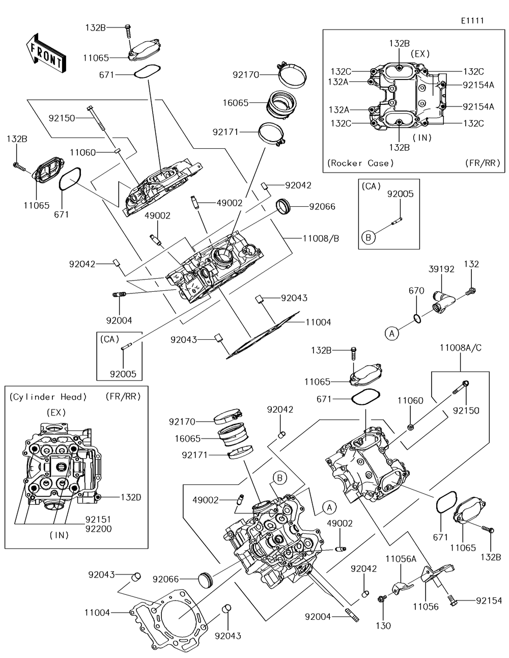 Cylinder Head Diagram and Parts List for KRF800GJF 2018 Kawasaki Lawn Tractor Accessories
