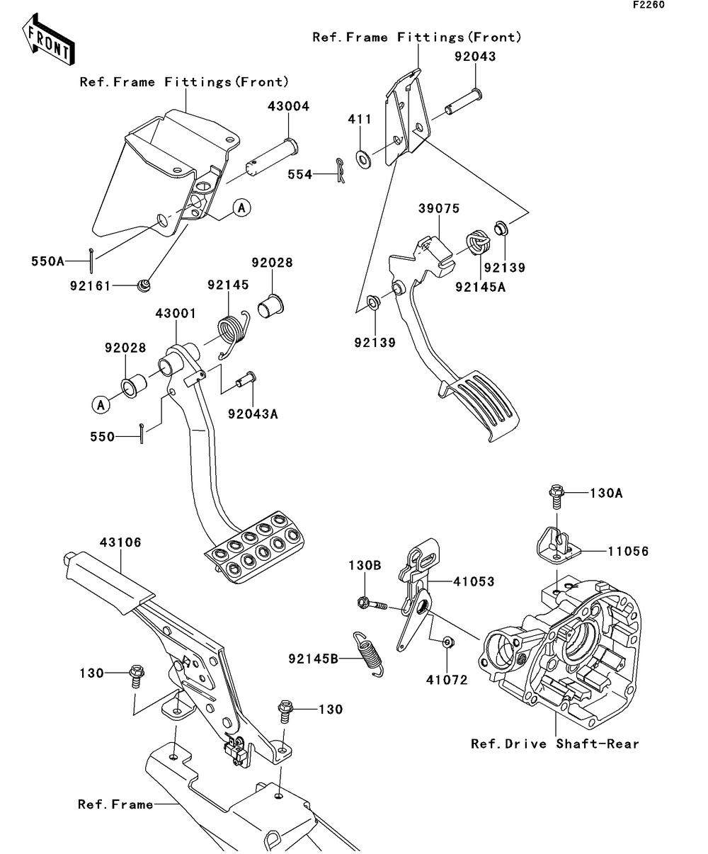 Brake Pedal/Throttle Lever Diagram and Parts List for KRT750DCF 2012 Kawasaki Lawn Tractor Accessories