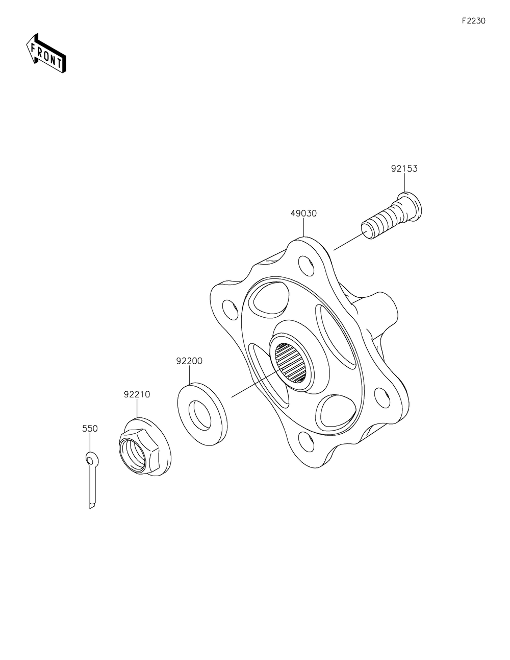 Front Hubs/Brakes Diagram and Parts List for KRF800FNFNN 2022 Kawasaki Lawn Tractor Accessories