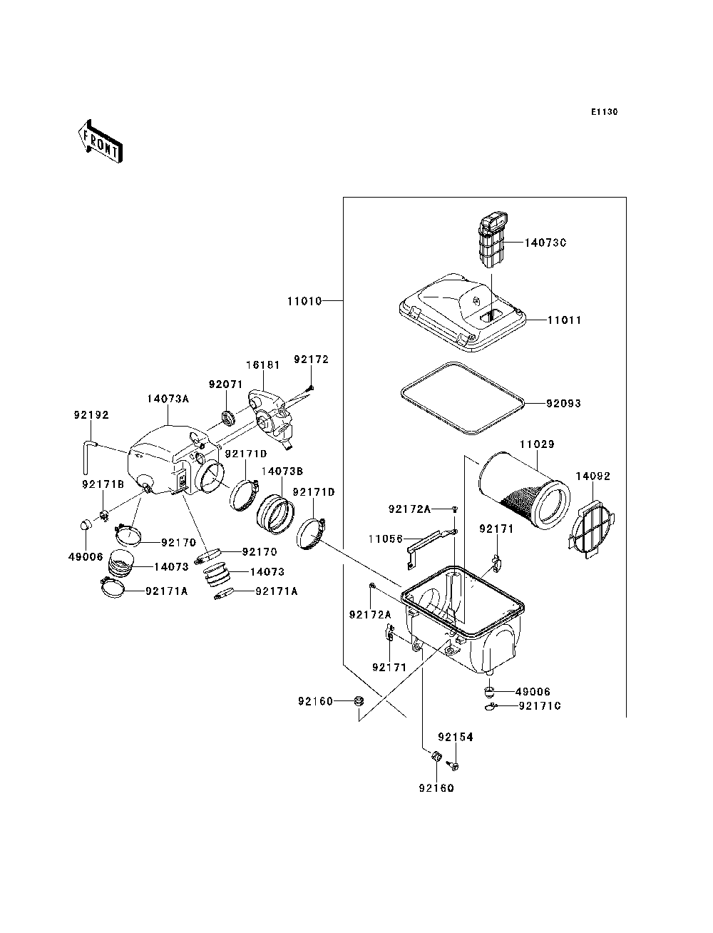 Air Cleaner Diagram and Parts List for KRF750RDF 2013 Kawasaki Lawn Tractor Accessories