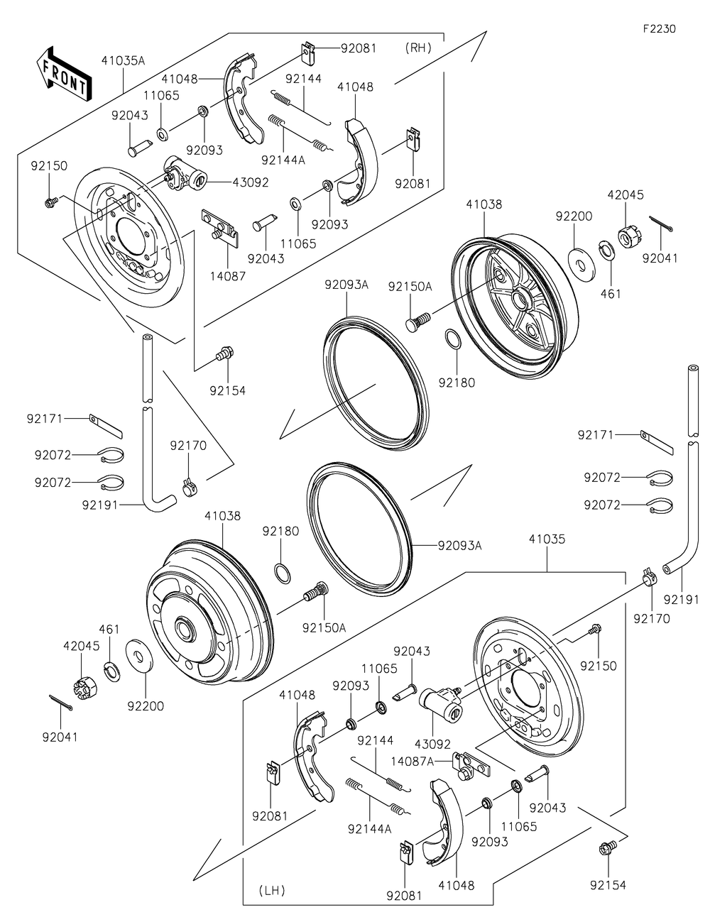 Front Hubs/Brakes Diagram and Parts List for KAF620MNFNN 2022 Kawasaki Lawn Tractor Accessories