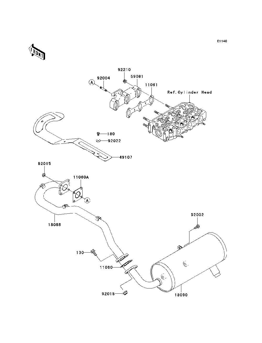 Muffler Diagram and Parts List for KAF950D8F 2008 Kawasaki Lawn Tractor Accessories