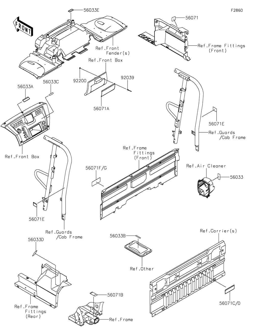 Labels Diagram and Parts List for KAF820FNFNN 2022 Kawasaki Lawn Tractor Accessories