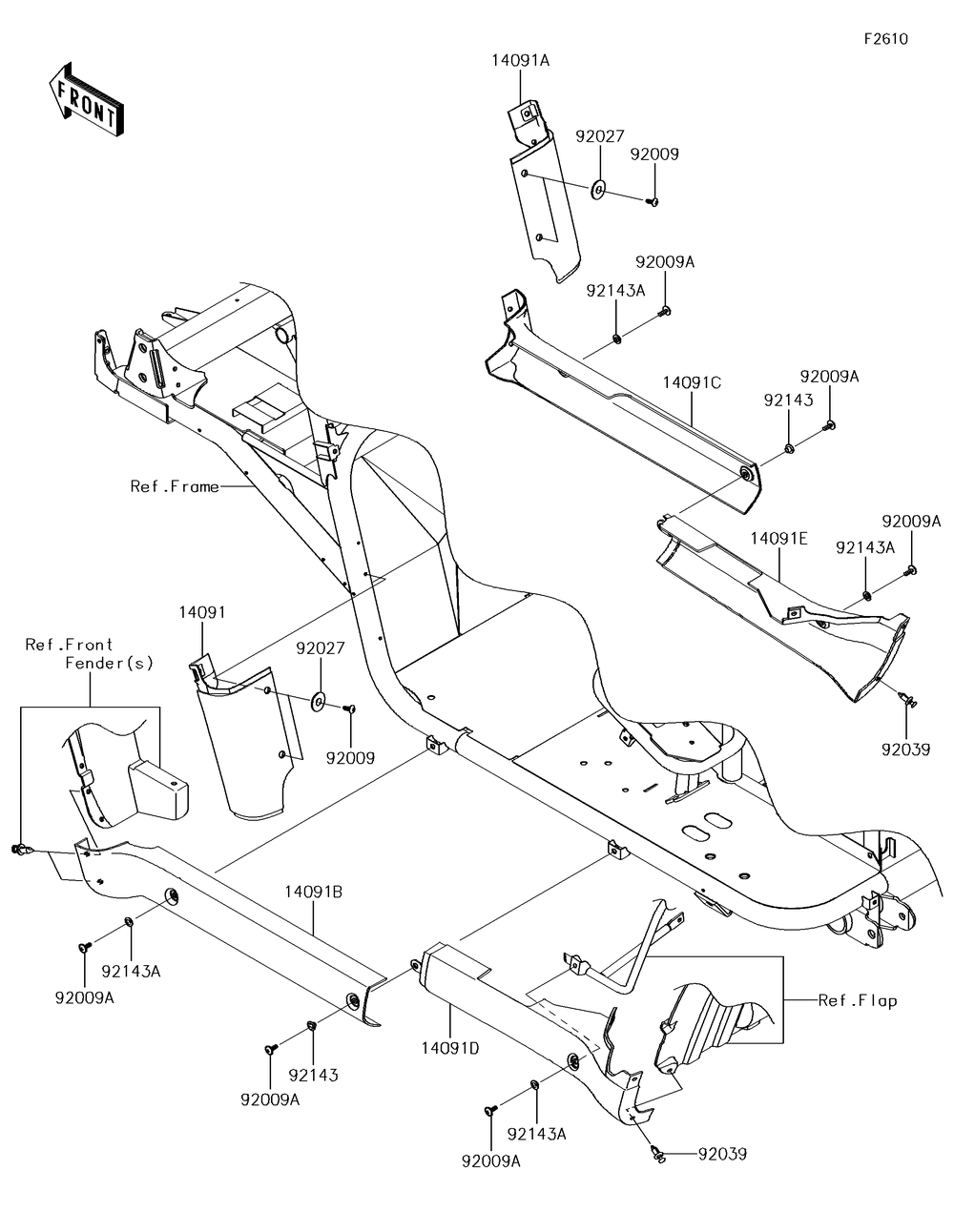 Side Covers/Chain Cover Diagram and Parts List for KAF620MHF 2017 Kawasaki Lawn Tractor Accessories