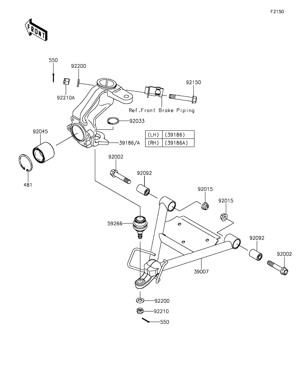 Suspension Diagram and Parts List for KAF400FGF 2016 Kawasaki Lawn Tractor Accessories