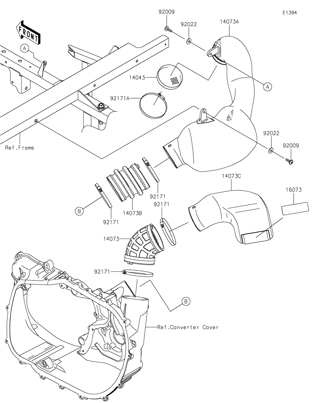 Air Cleaner-Belt Converter Diagram and Parts List for KAF820GMFNL 2021 Kawasaki Lawn Tractor Accessories