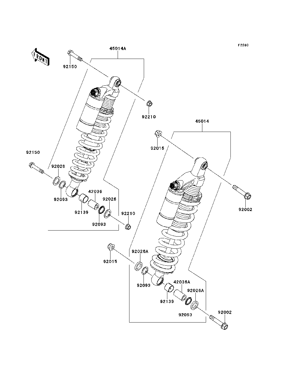Shock Absorber Diagram and Parts List for KRT800BEF 2014 Kawasaki Lawn Tractor Accessories