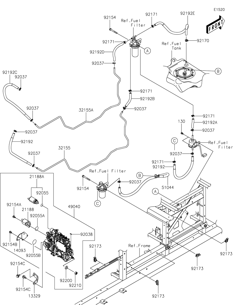Fuel Pump Diagram and Parts List for KAF1000EMFNN 2021 Kawasaki Lawn Tractor Accessories