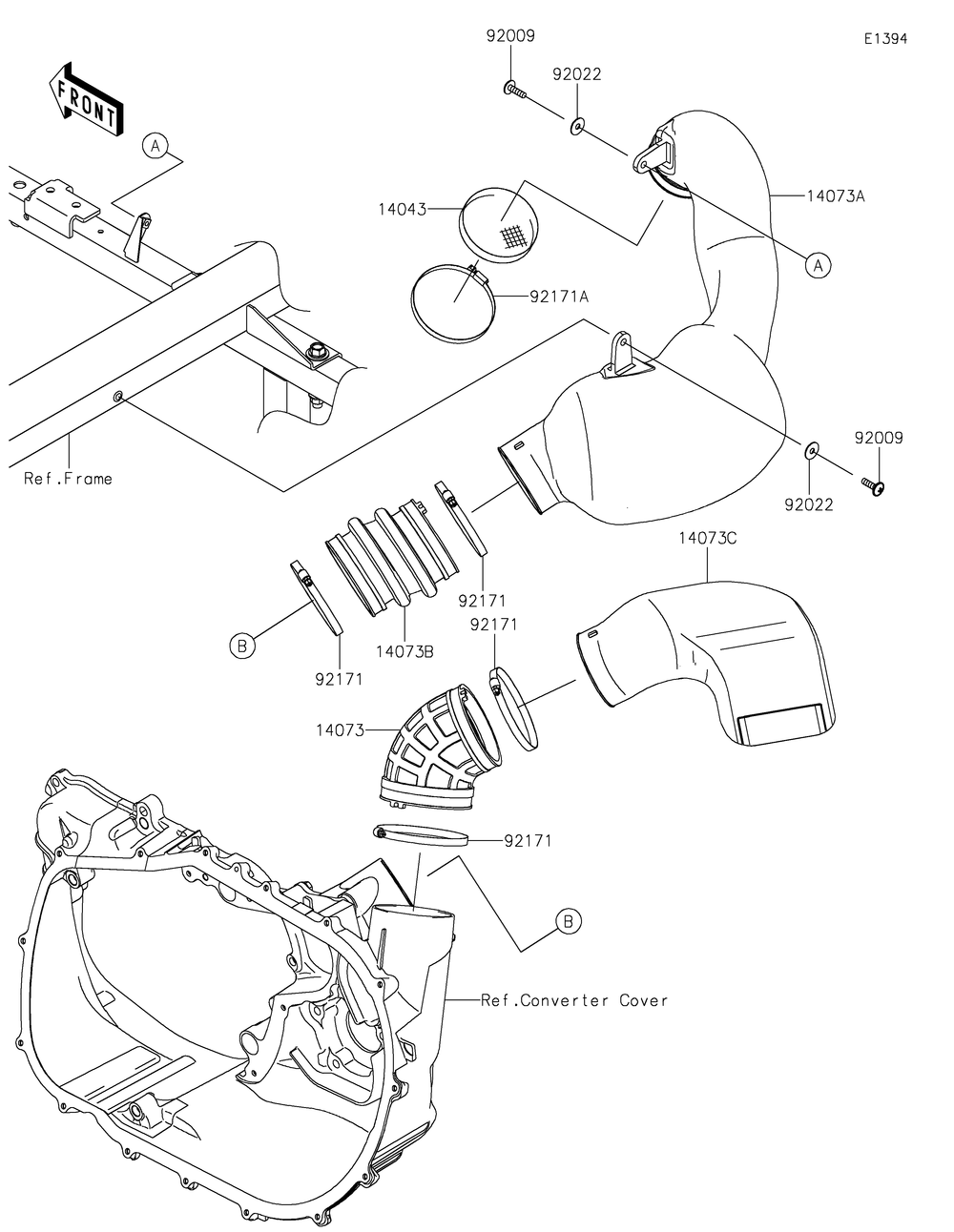 Air Cleaner-Belt Converter Diagram and Parts List for KAF1000EHF 2017 Kawasaki Lawn Tractor Accessories