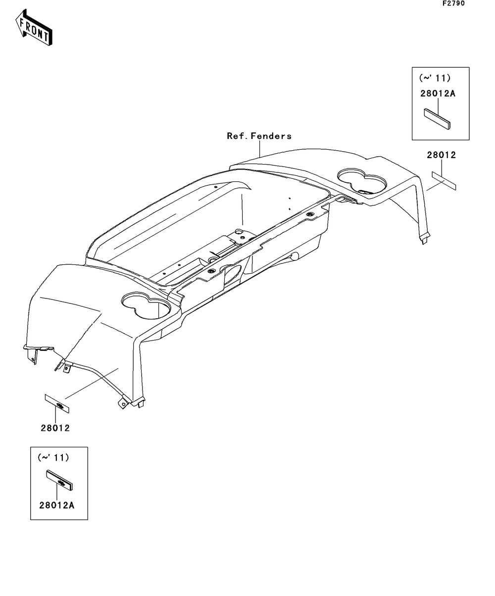 Reflectors Diagram and Parts List for KAF950GDF 2013 Kawasaki Lawn Tractor Accessories
