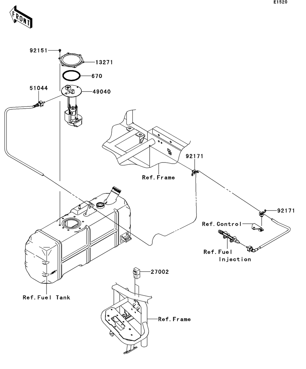 Fuel Pump Diagram and Parts List for KAF620RCF 2012 Kawasaki Lawn Tractor Accessories