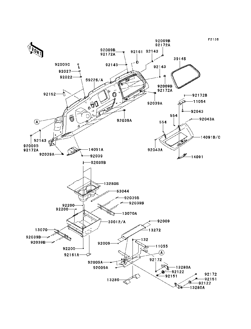 Front Box Diagram and Parts List for KRF750RCS 2012 Kawasaki Lawn Tractor Accessories