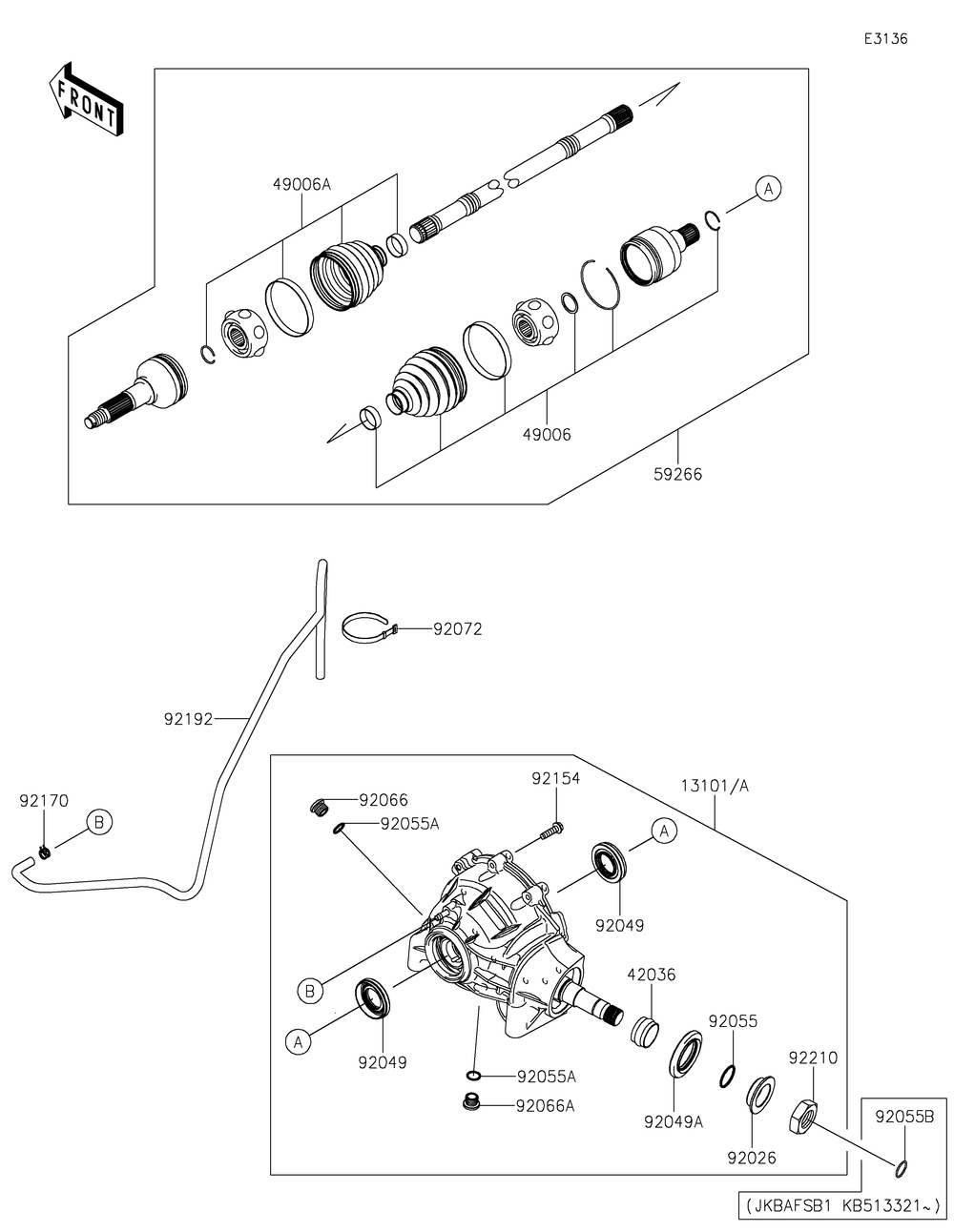 Drive Shaft-Front Diagram and Parts List for KAF820BJF 2018 Kawasaki Lawn Tractor Accessories
