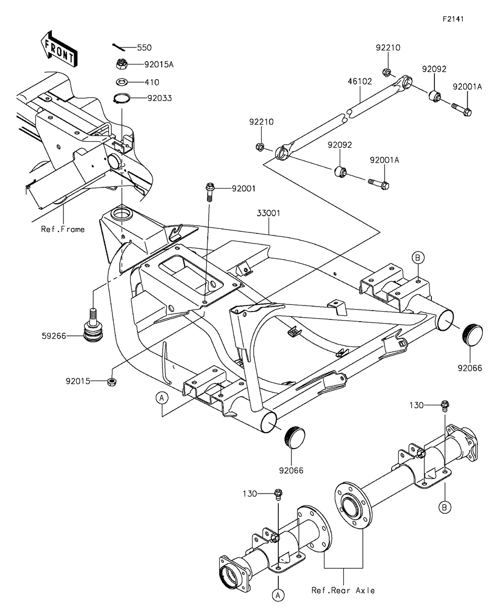 Swingarm Diagram and Parts List for KAF400BGF 2016 Kawasaki Lawn Tractor Accessories
