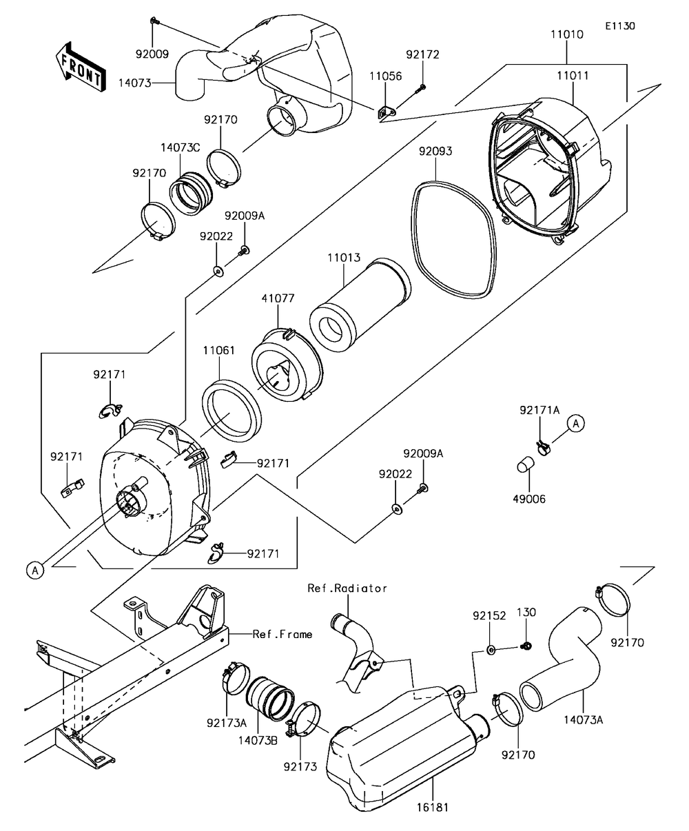 Air Cleaner Diagram and Parts List for KAF1000CHF 2017 Kawasaki Lawn Tractor Accessories