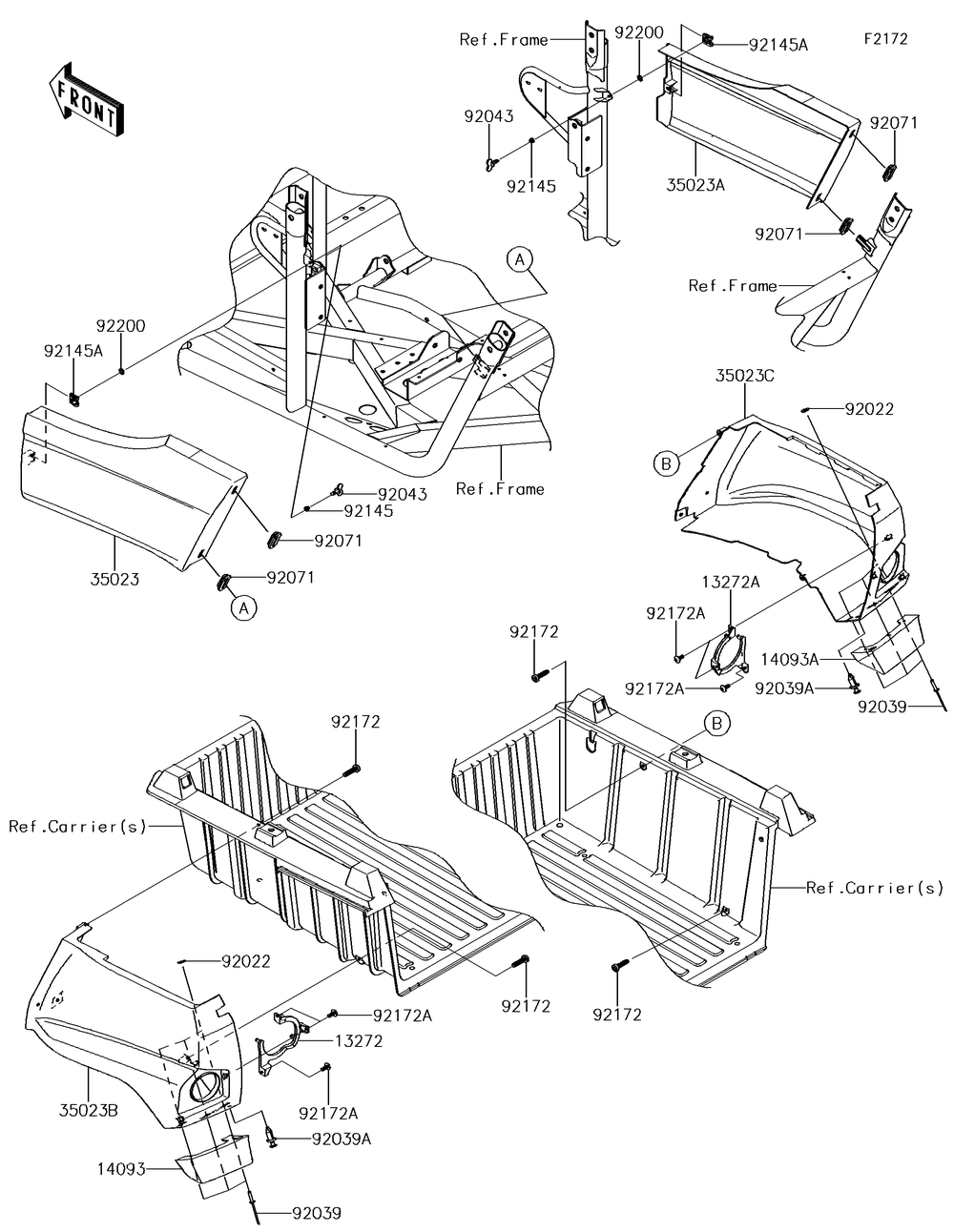 Rear Fender Diagram and Parts List for KRF800GJF 2018 Kawasaki Lawn Tractor Accessories