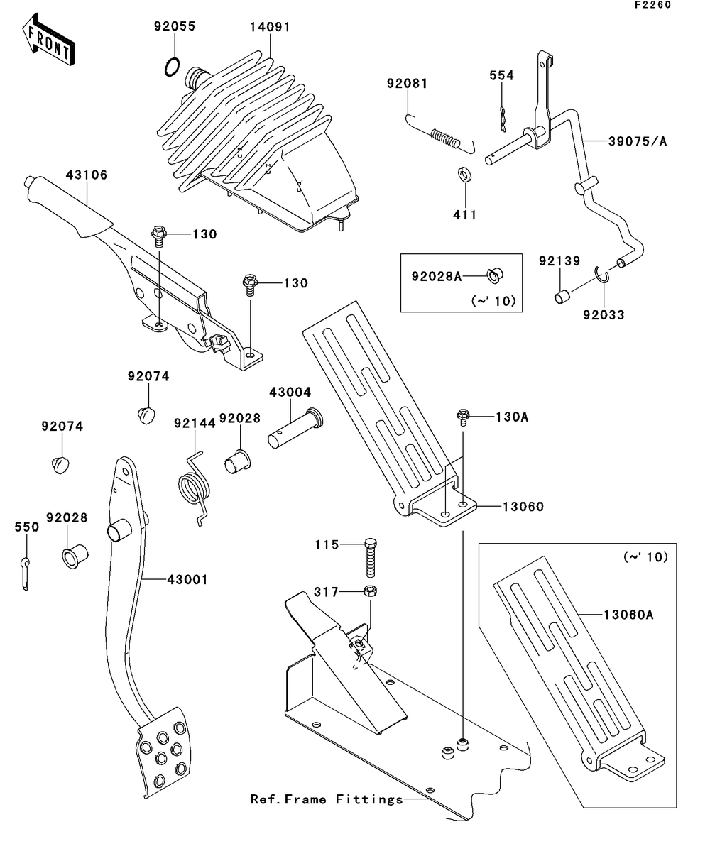 Brake Pedal/Throttle Lever Diagram and Parts List for KAF950GDF 2013 Kawasaki Lawn Tractor Accessories