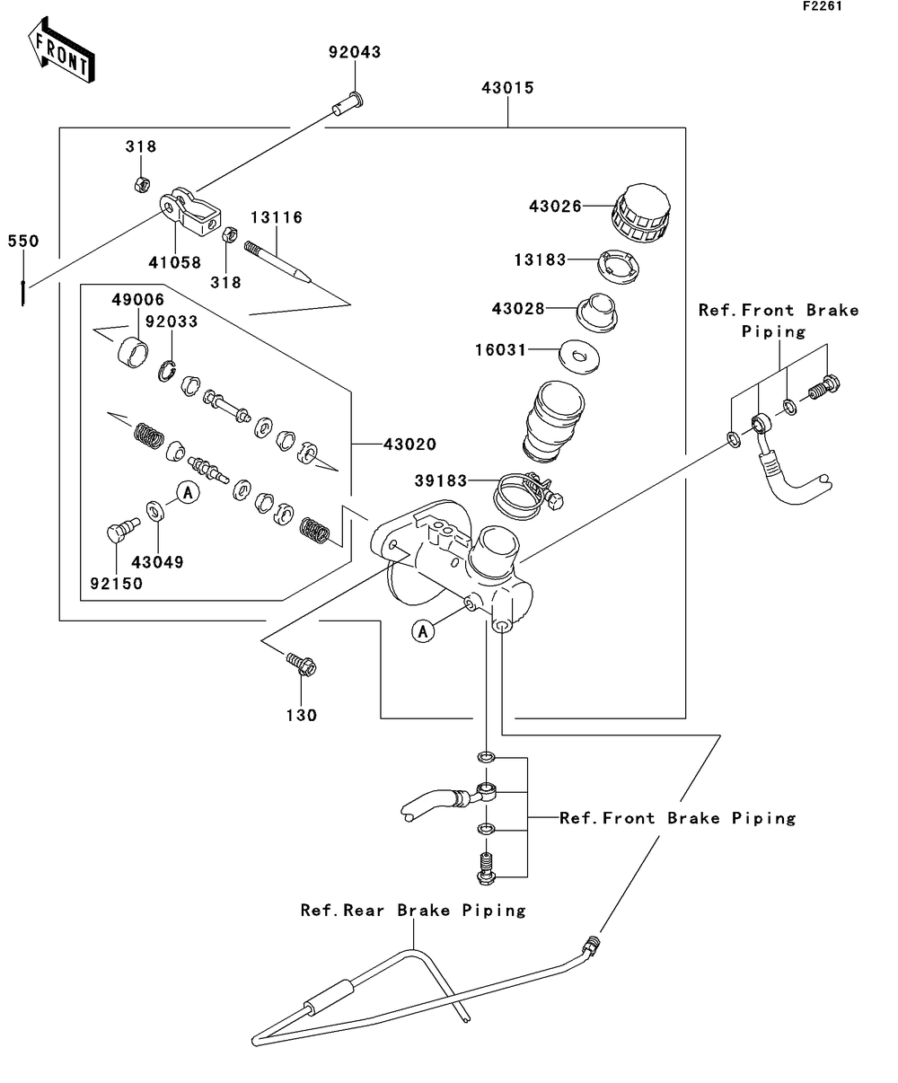 Master Cylinder Diagram and Parts List for KAF400AFF 2015 Kawasaki Lawn Tractor Accessories