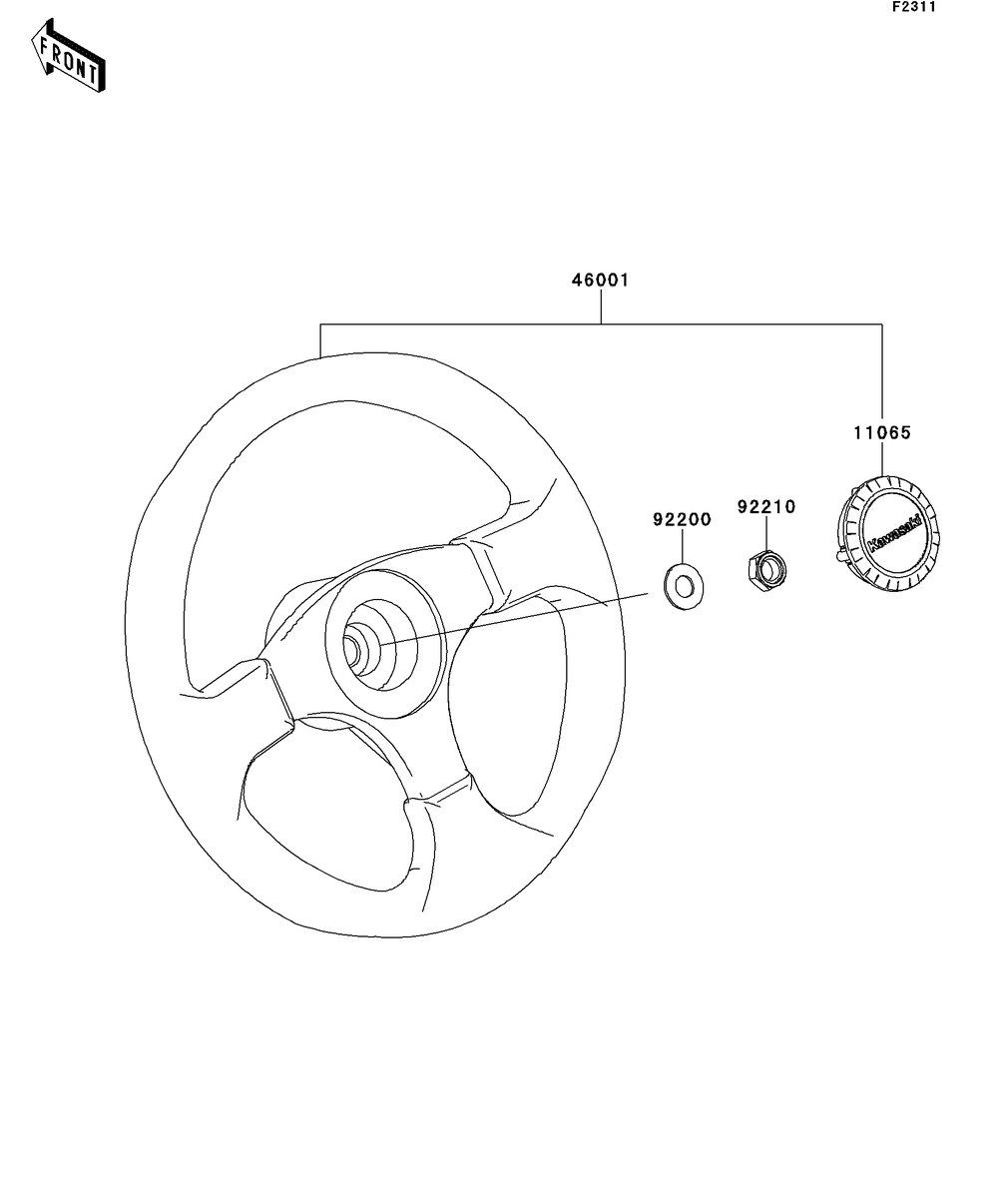 Steering Wheel Diagram and Parts List for KAF400DEF 2014 Kawasaki Lawn Tractor Accessories