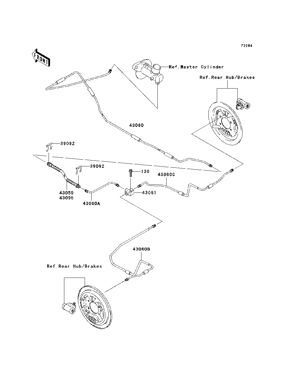 Rear Brake Piping Diagram and Parts List for KAF400B7F 2007 & Prior Kawasaki Lawn Tractor Accessories