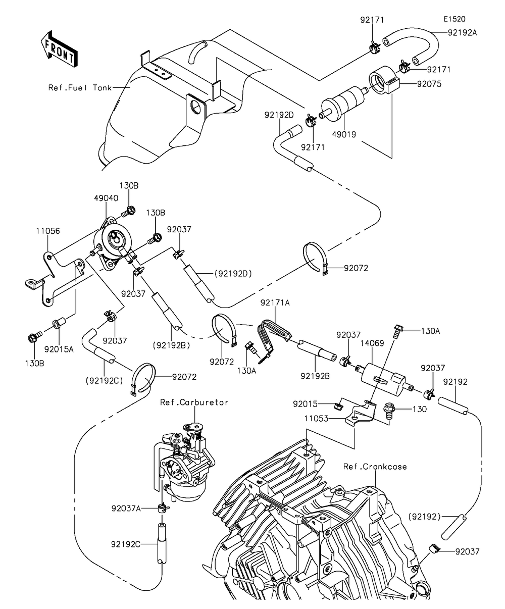 Fuel Pump Diagram and Parts List for KAF400DFF 2015 Kawasaki Lawn Tractor Accessories