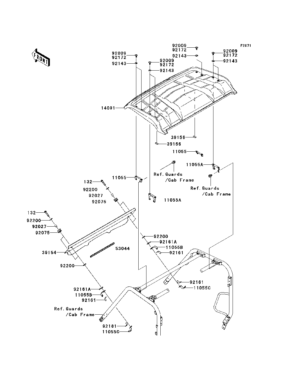 Cowling Diagram and Parts List for KRF750VBF 2011 Kawasaki Lawn Tractor Accessories