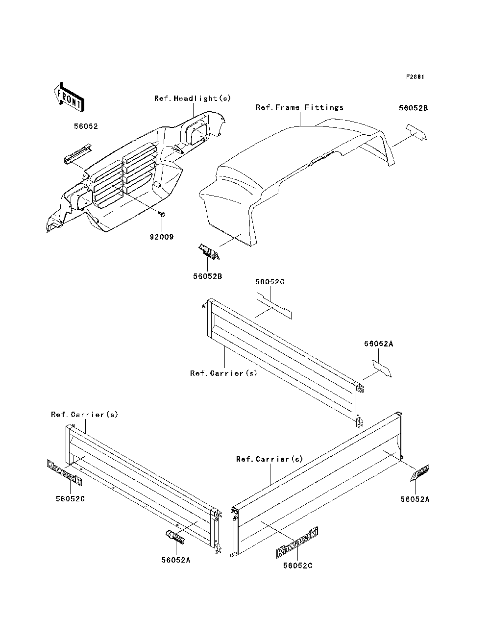 Decals Diagram and Parts List for KAF620E7F 2007 & Prior Kawasaki Lawn Tractor Accessories