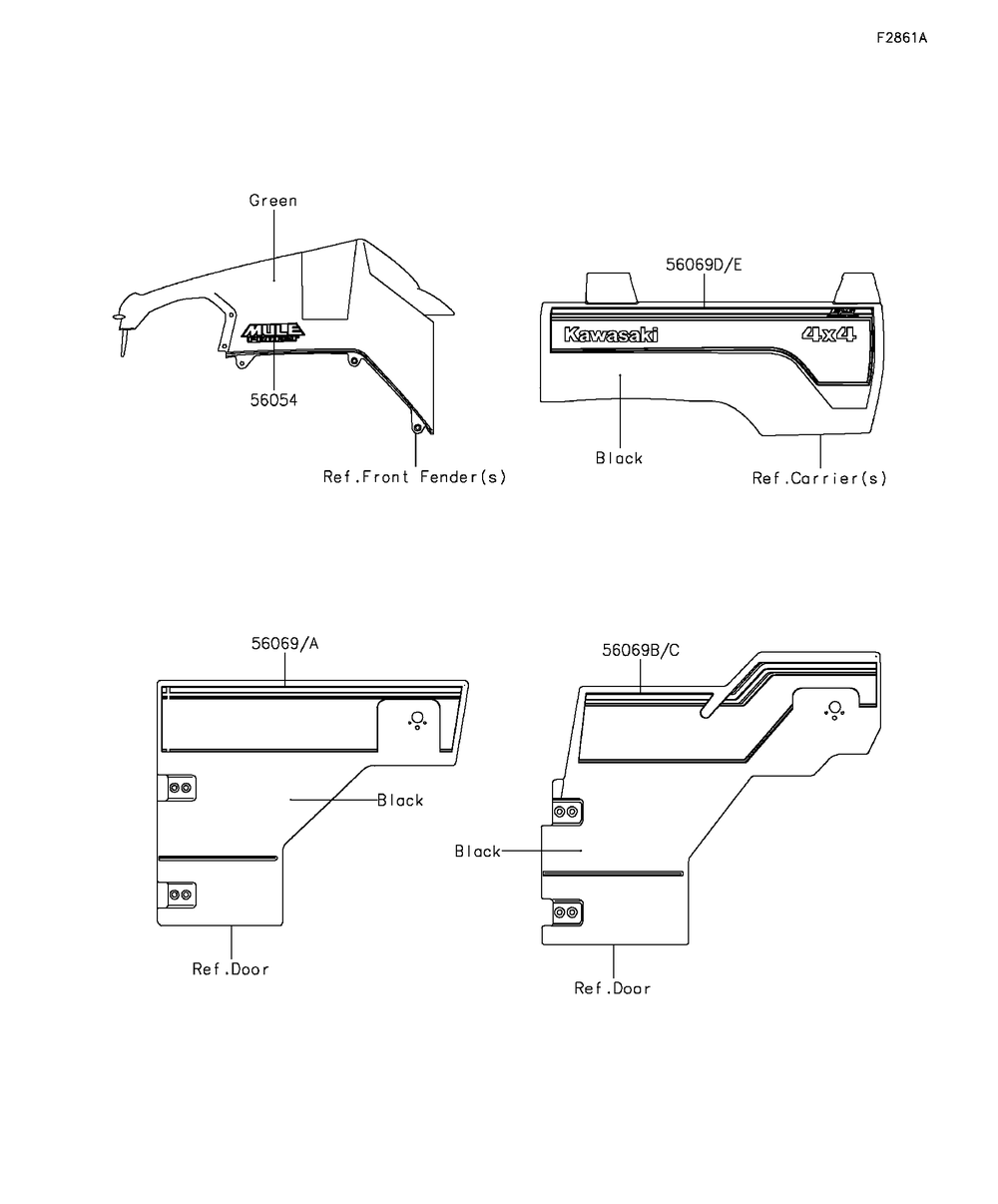 Decals(Green)(Bff) Diagram and Parts List for KAF820BFF 2015 Kawasaki Lawn Tractor Accessories