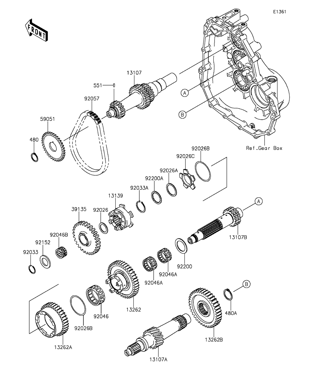 Transmission Diagram and Parts List for KAF400DFF 2015 Kawasaki Lawn Tractor Accessories