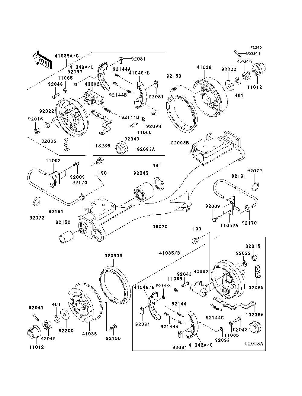 Rear Hubs/Brakes Diagram and Parts List for KAF620E7F 2007 & Prior Kawasaki Lawn Tractor Accessories