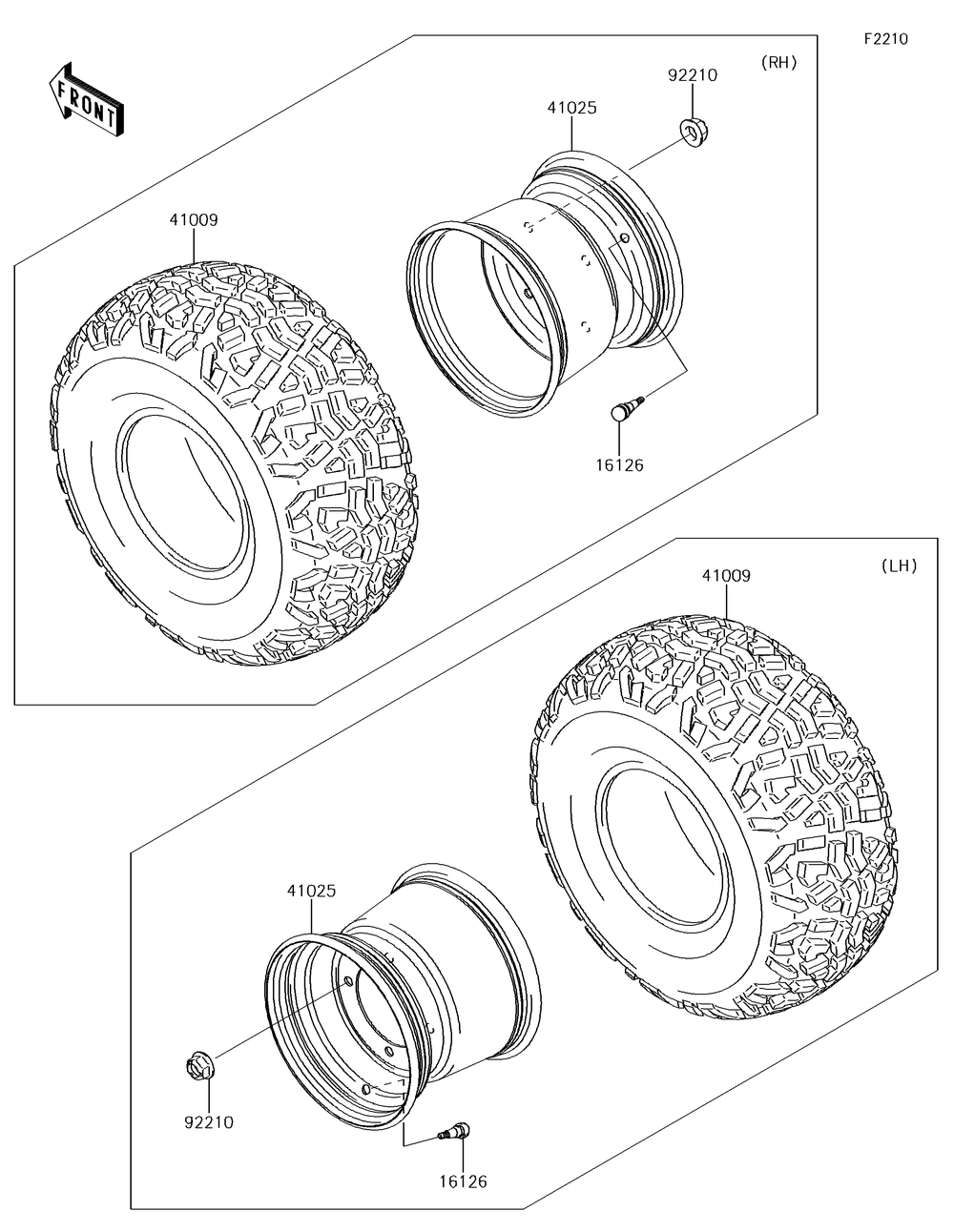 Wheels/Tires Diagram and Parts List for KAF620SGF 2016 Kawasaki Lawn Tractor Accessories