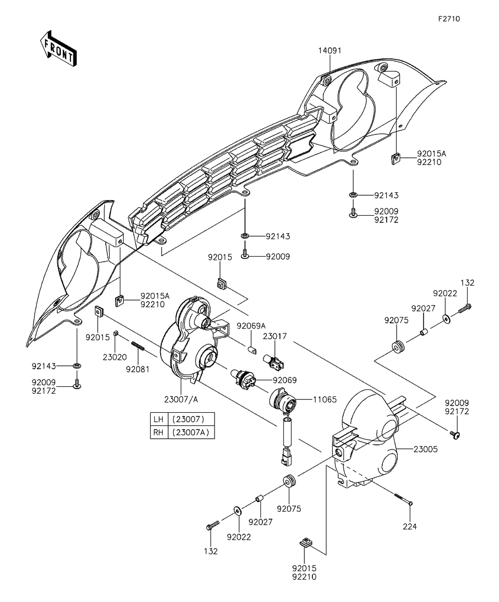 Headlight Diagram and Parts List for KAF400EDF 2013 Kawasaki Lawn Tractor Accessories