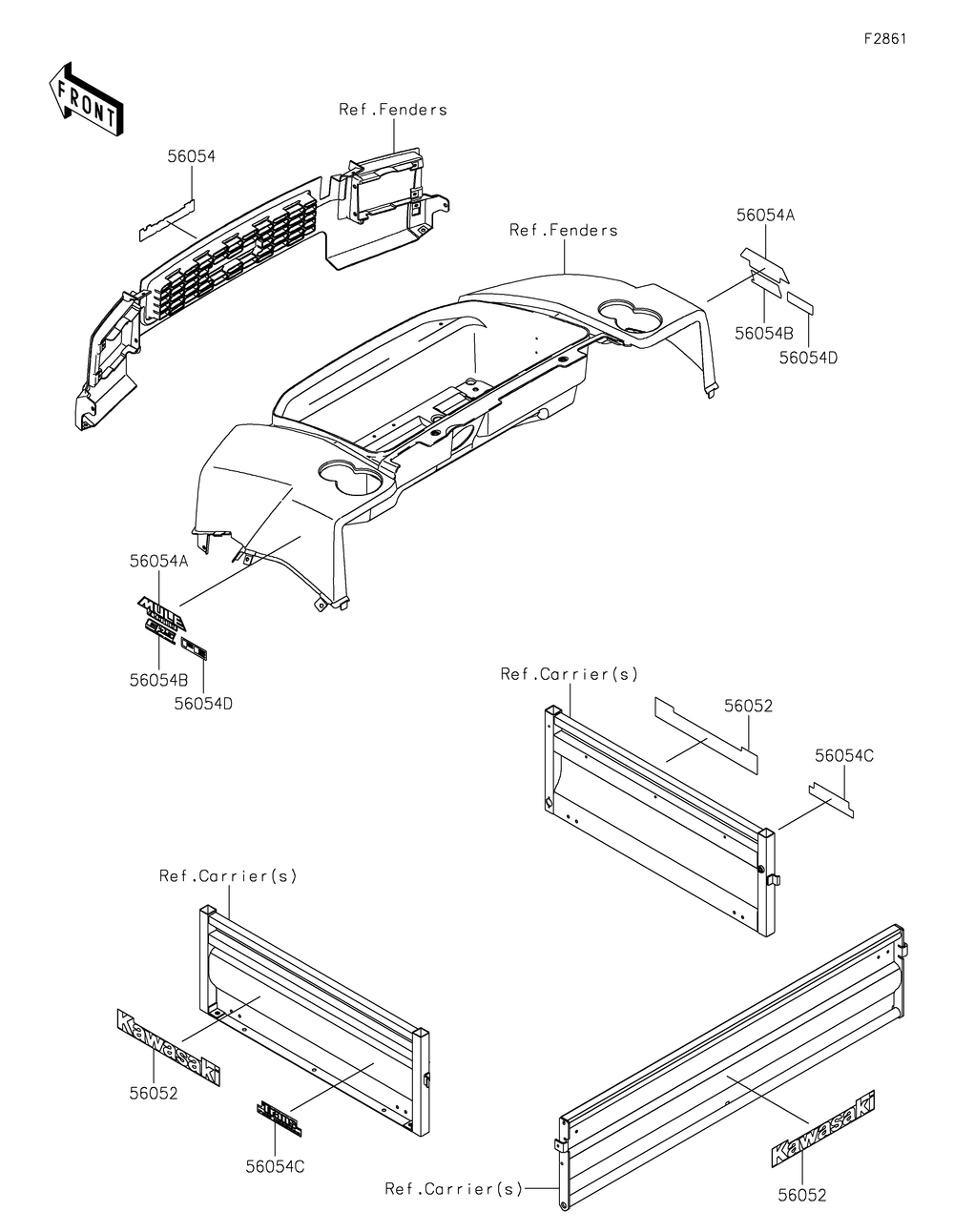 Decals Diagram and Parts List for KAF622AMFNN 2021 Kawasaki Lawn Tractor Accessories