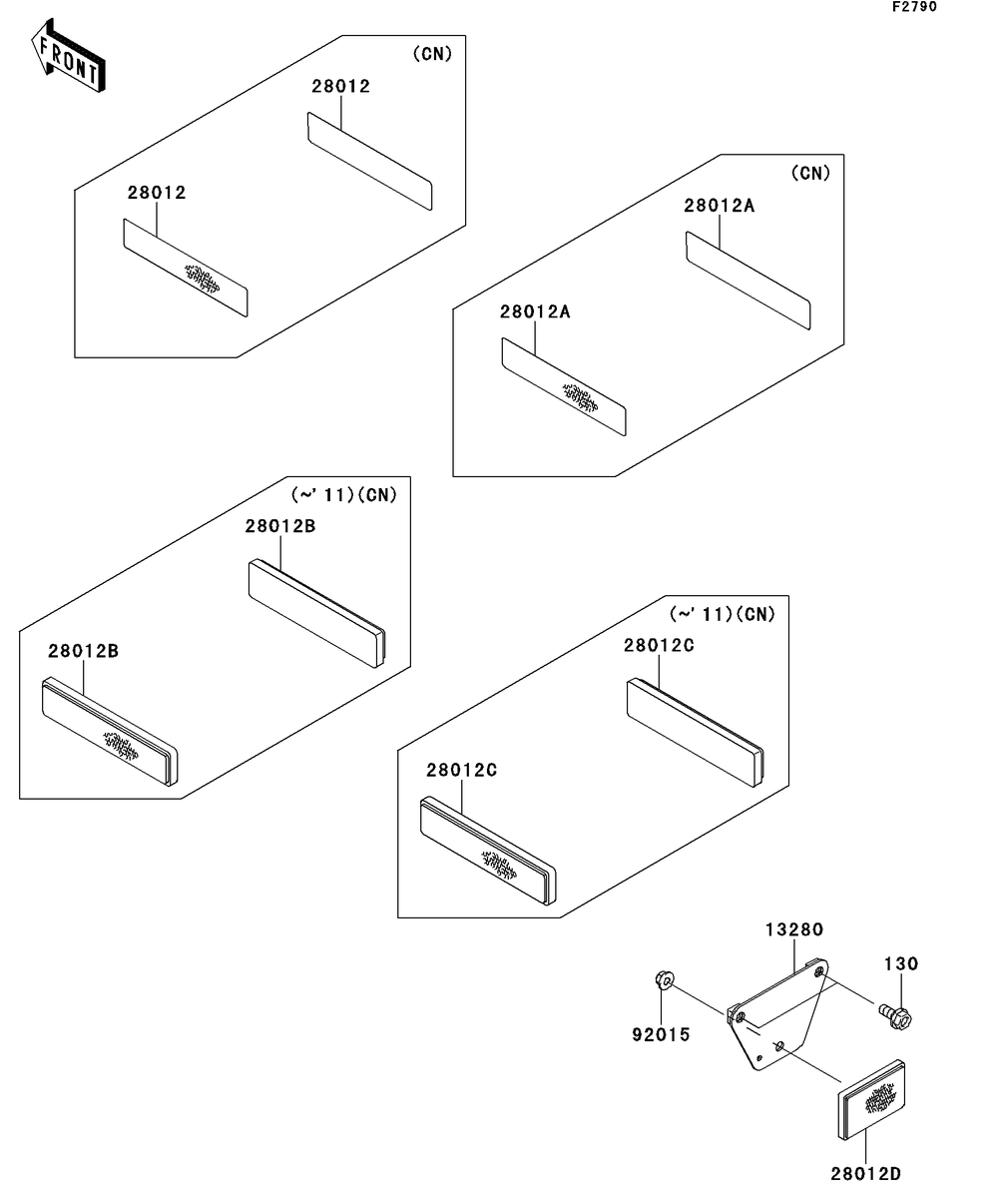 Reflectors Diagram and Parts List for KAF400DEF 2014 Kawasaki Lawn Tractor Accessories
