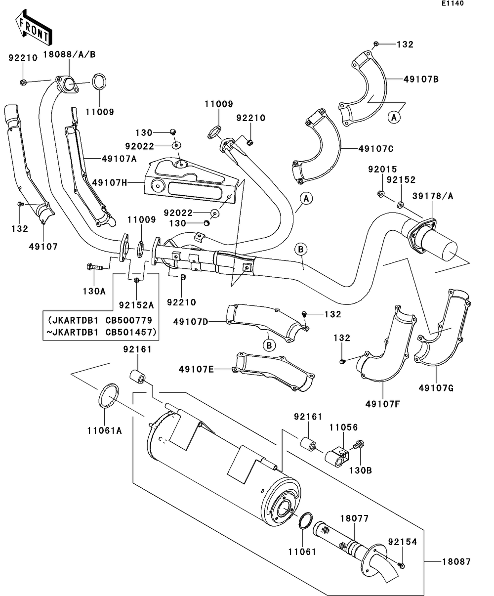 Muffler Diagram and Parts List for KRT750BCF 2012 Kawasaki Lawn Tractor Accessories