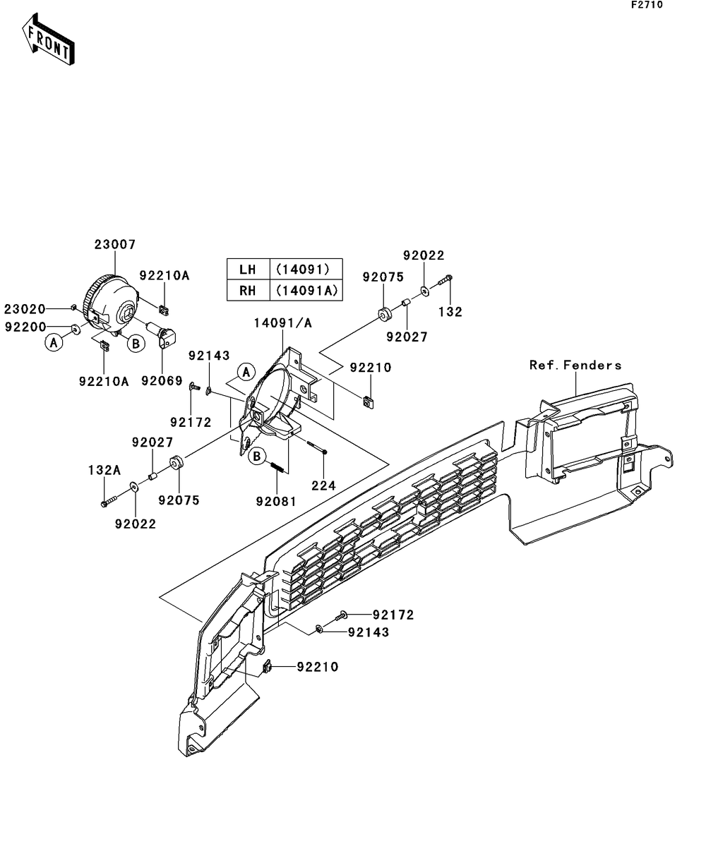 Headlight Diagram and Parts List for KAF620RDFA 2013 Kawasaki Lawn Tractor Accessories